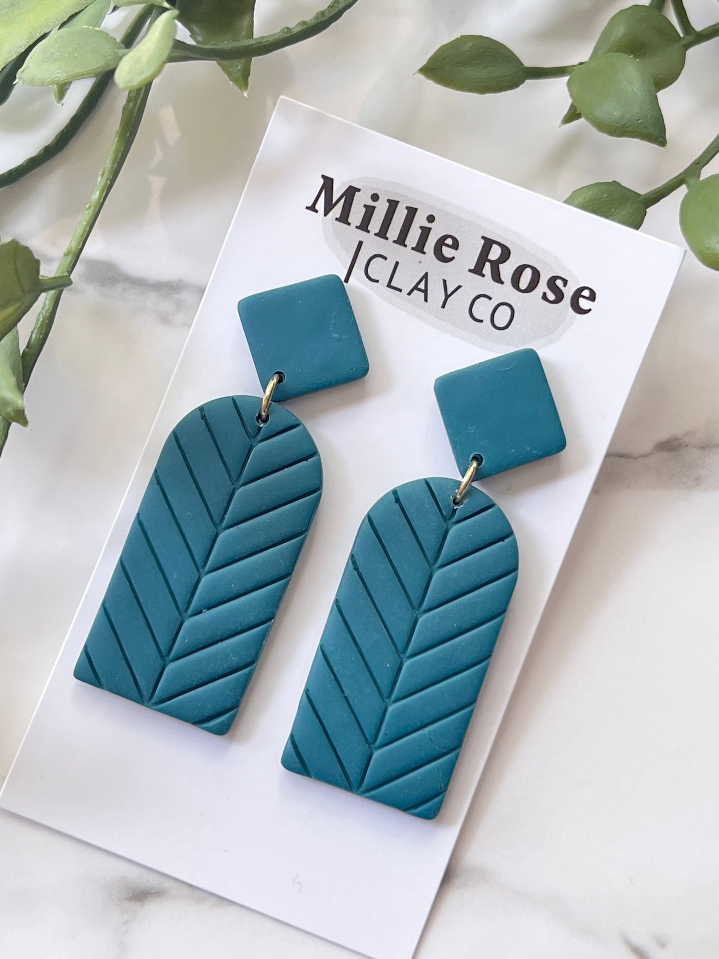 Teal Chevron Dangle w/ Clay Stud (Gold)