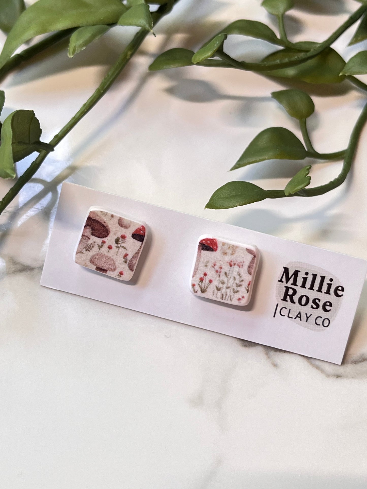 Mushroom Print Square Stud