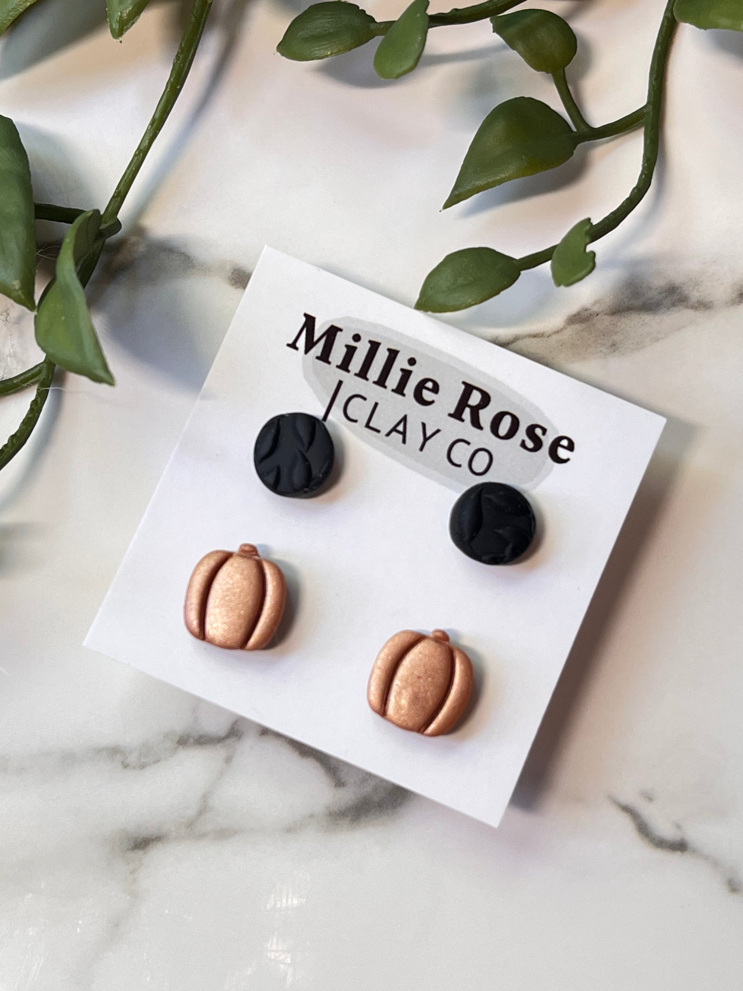 Fall Stud Pack (Black Leaf Texture Circle & Copper Punkin)