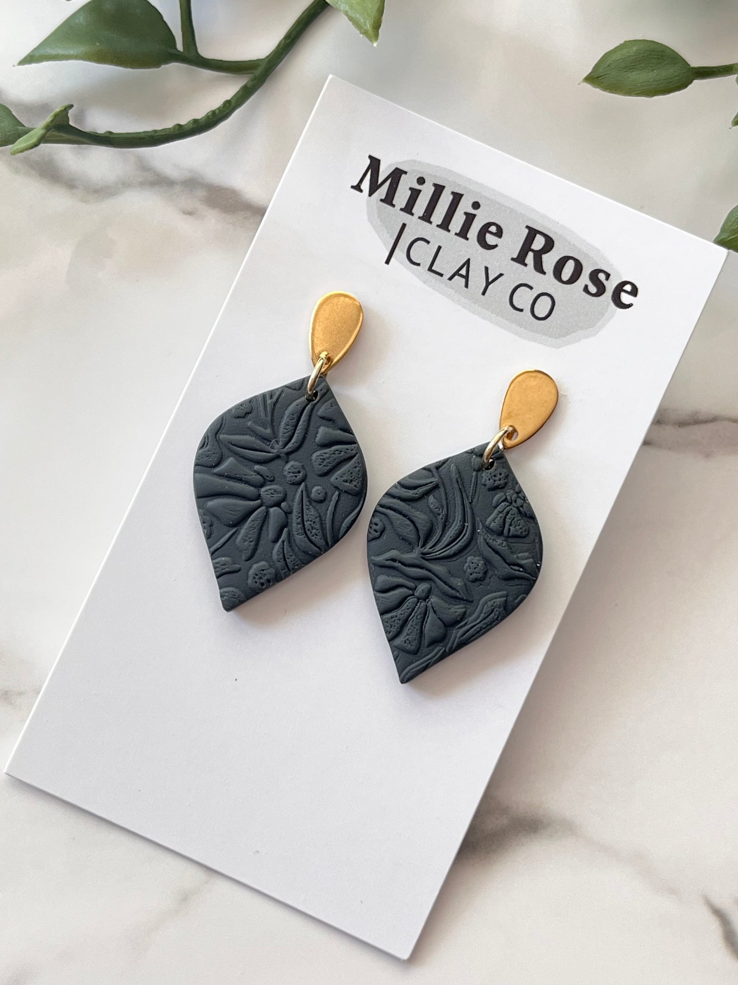 Deep Green Teardrop Boho Texture Dangle w/ Gold Teardrop Stud