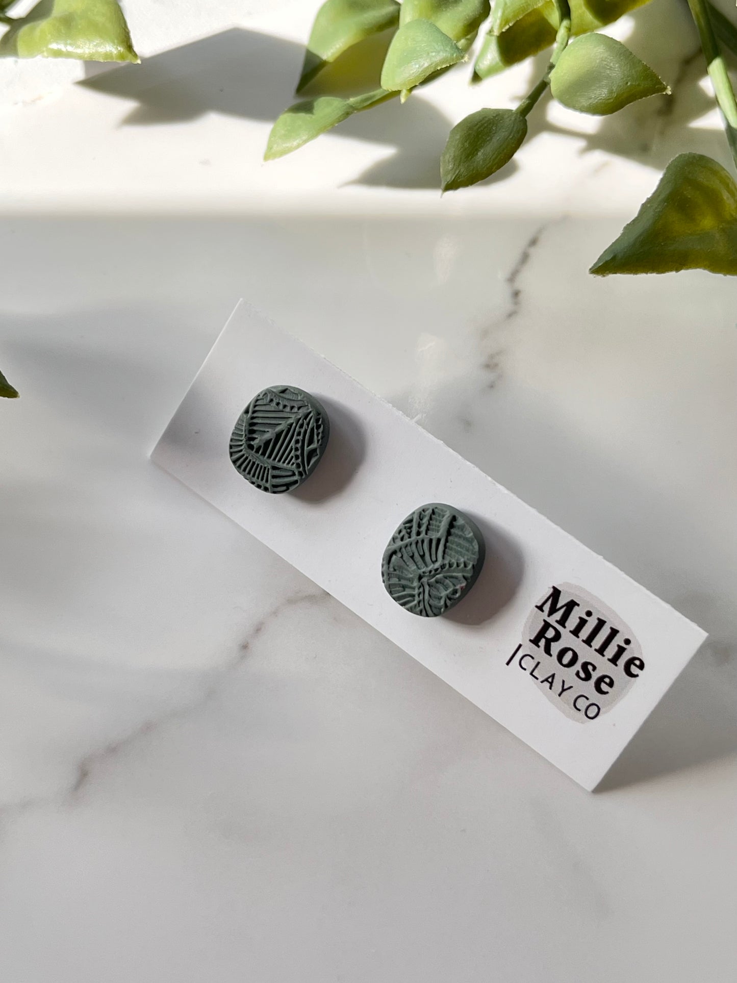 Organic Oval Mandala Texture Stud (Dark Green)