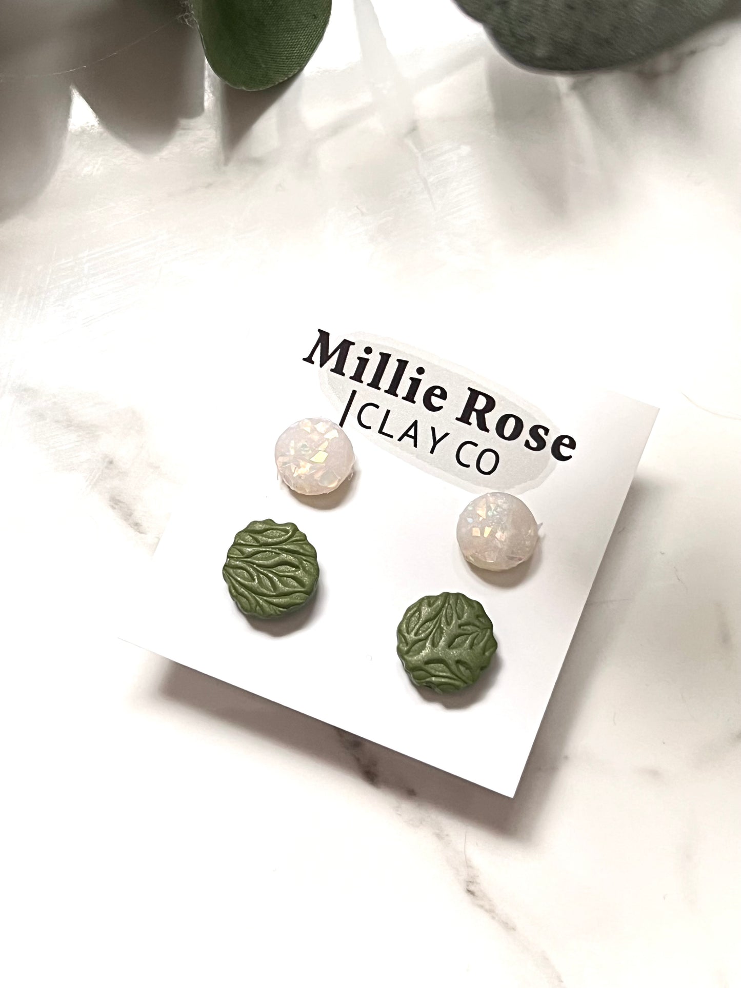 Stud Pack - Mini Opal Circle Stud & Green Pearl Circle Stud