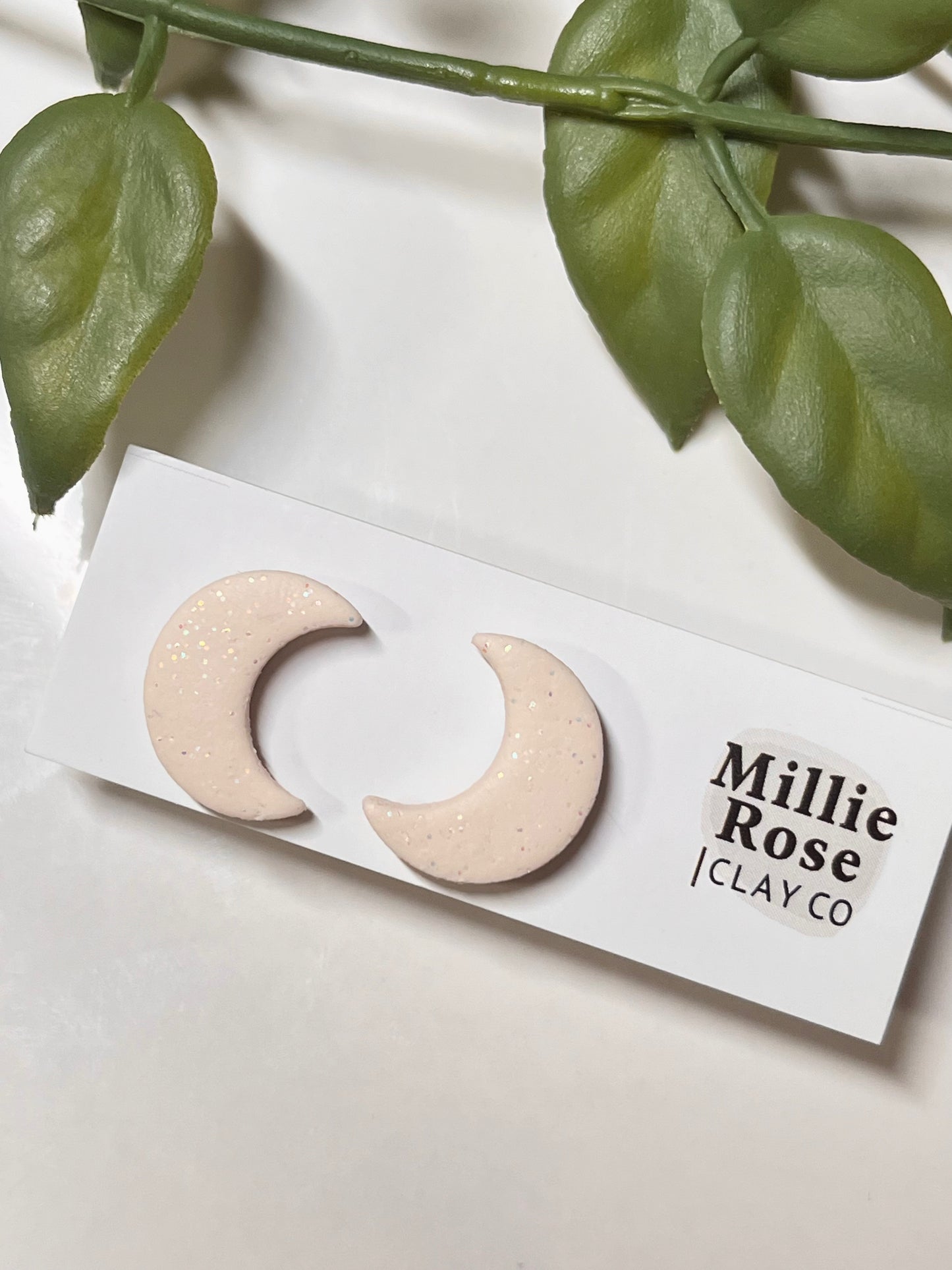 Glitter Moon Stud (Cream)