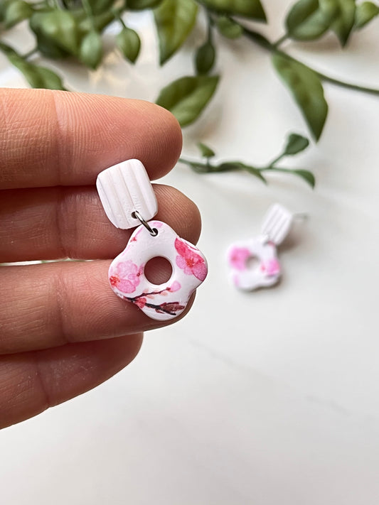 Cherry Blossom Mini Flower Dangle w/ Clay Stud (Silver)
