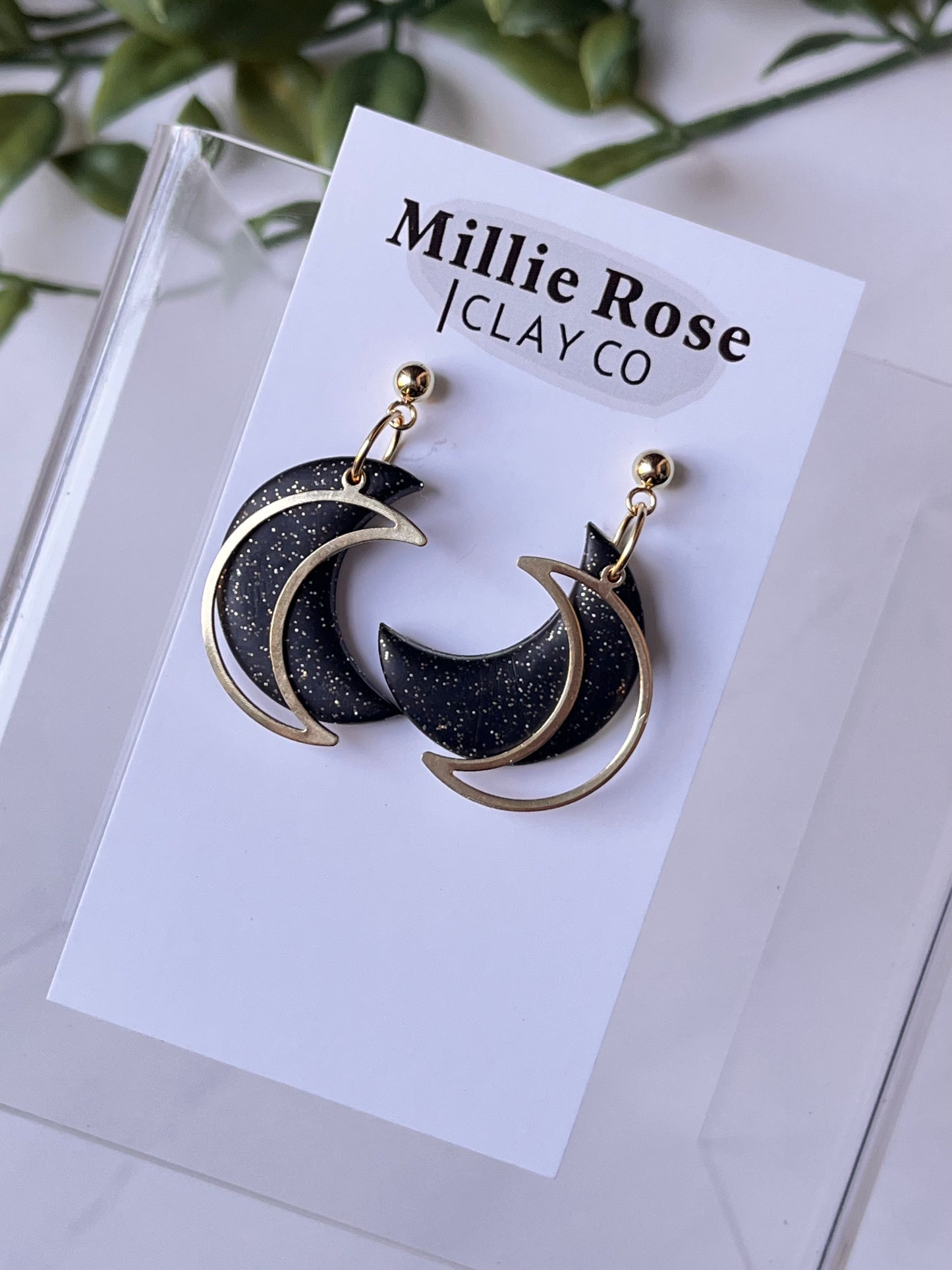 Glitter Moon Dangle w/ Gold Moon (Black)