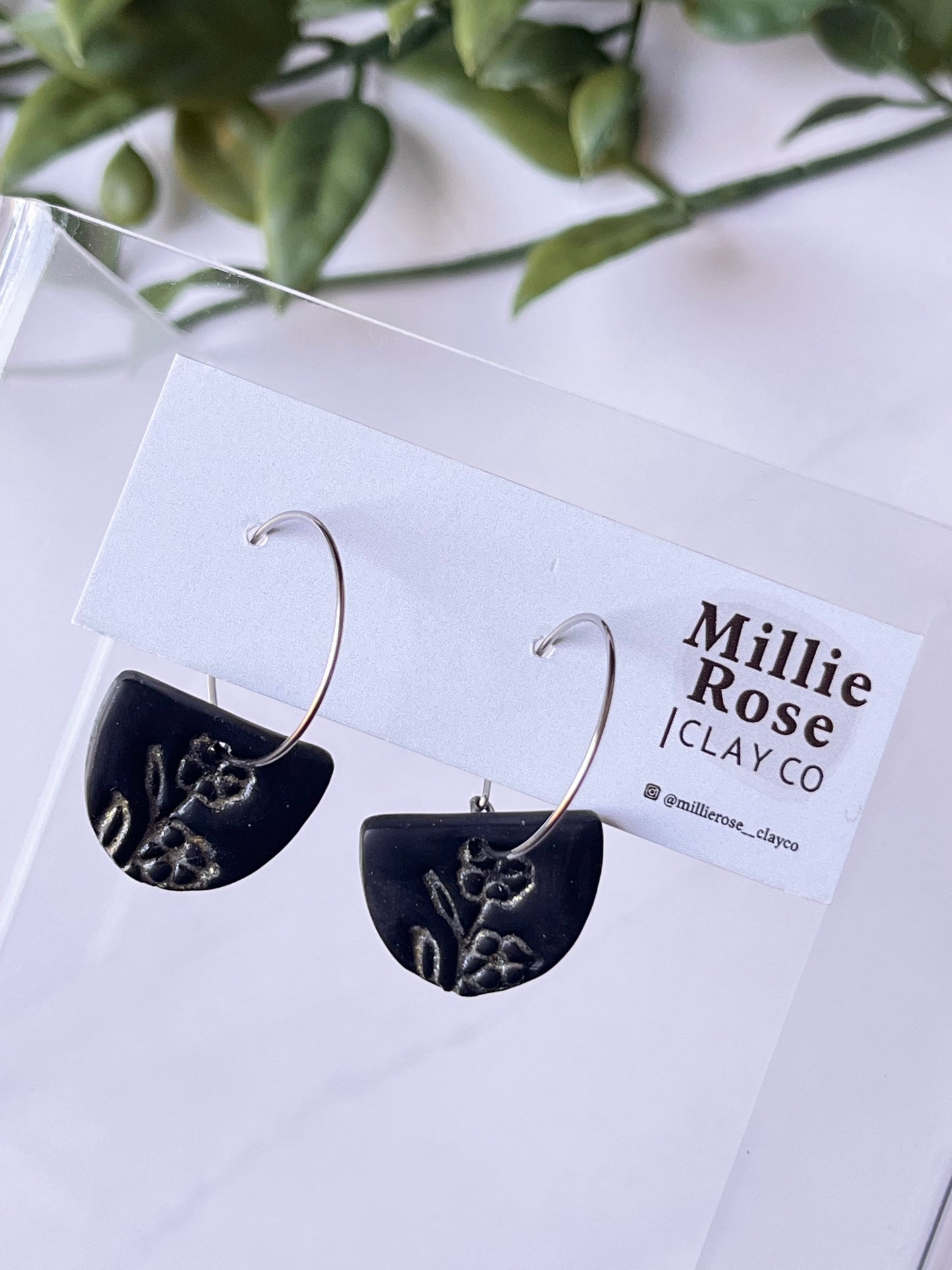 The Luna Silver Hoop (Black Silver/Gold Embossed Floral)