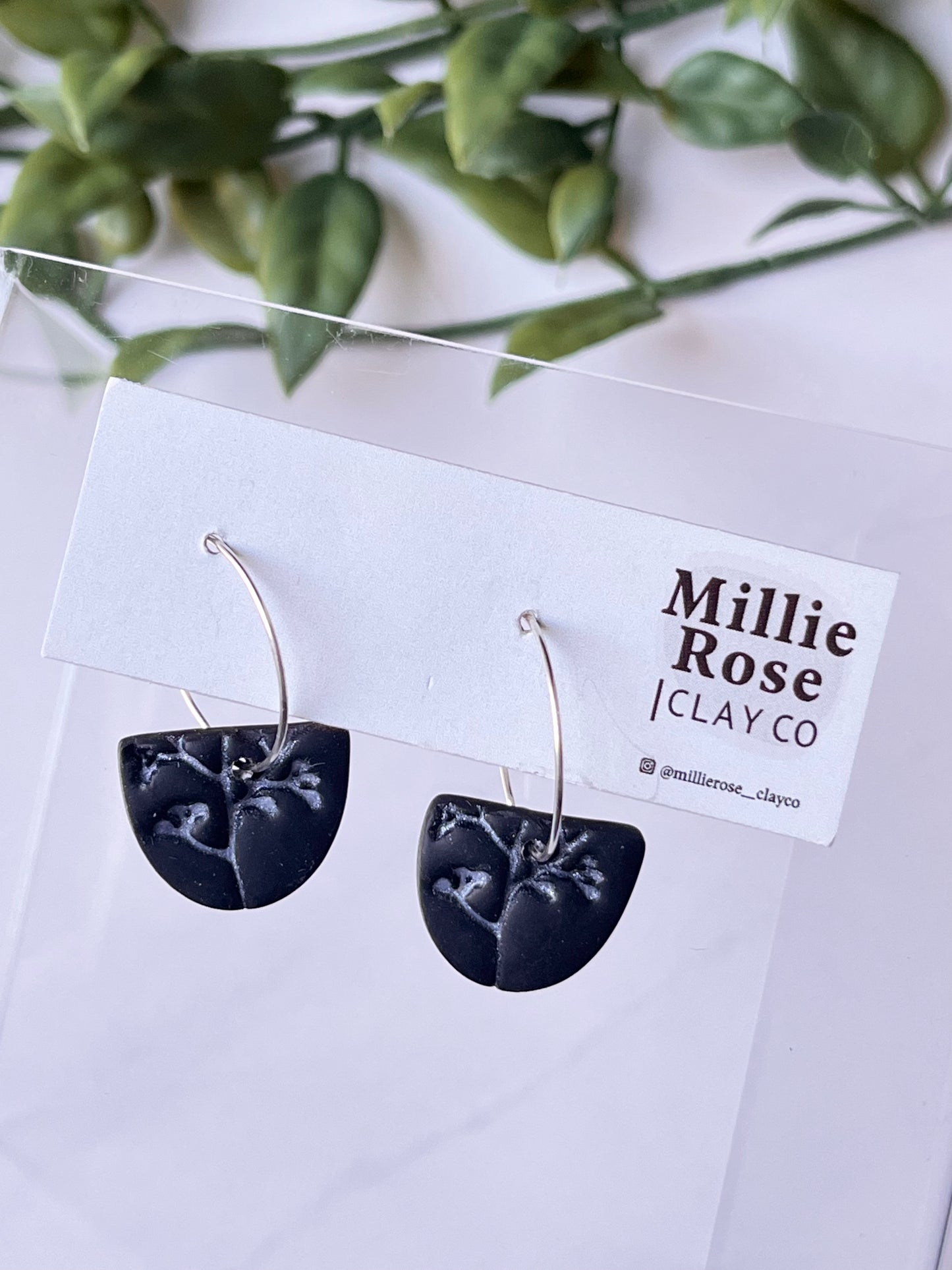 The Luna Silver Hoop (Black Silver Embossed Floral)