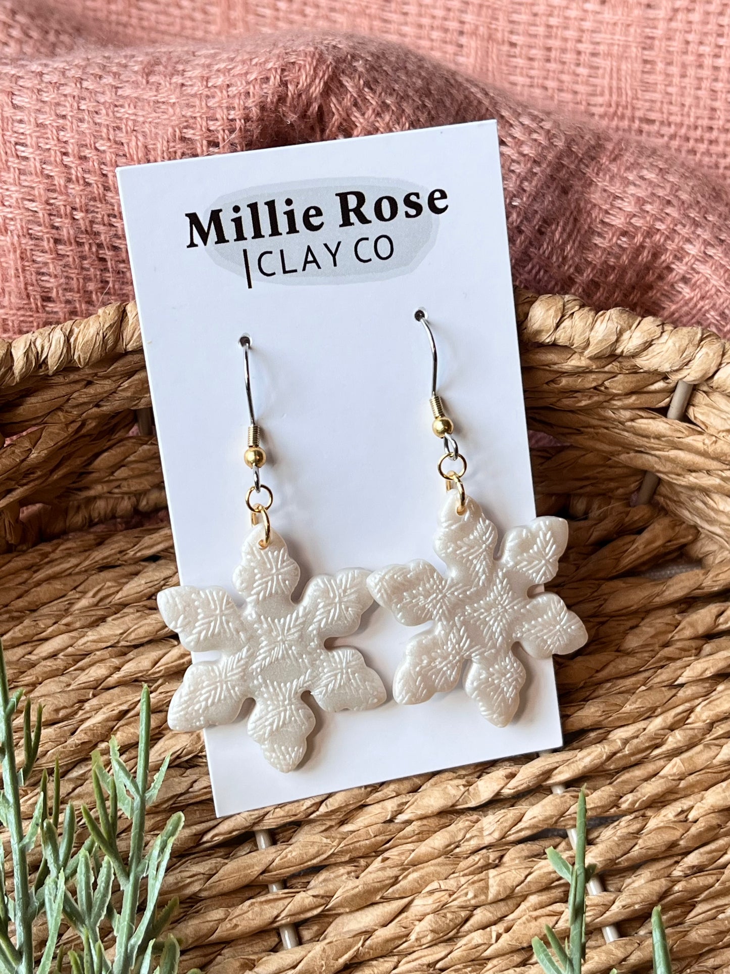 Pearl Snowflake Gold Dangle w/ Mixed Metal Hook