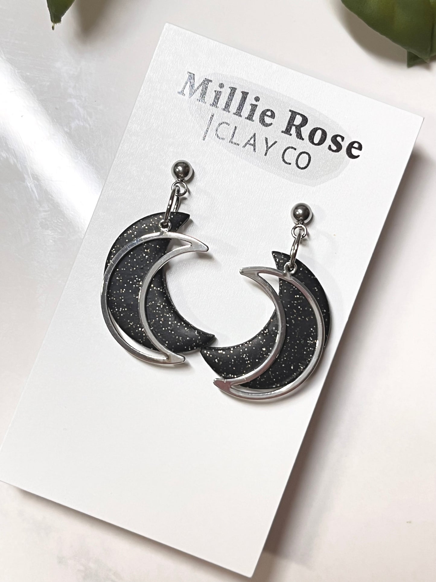 Glitter Moon Dangle w/ Silver Moon (Black)