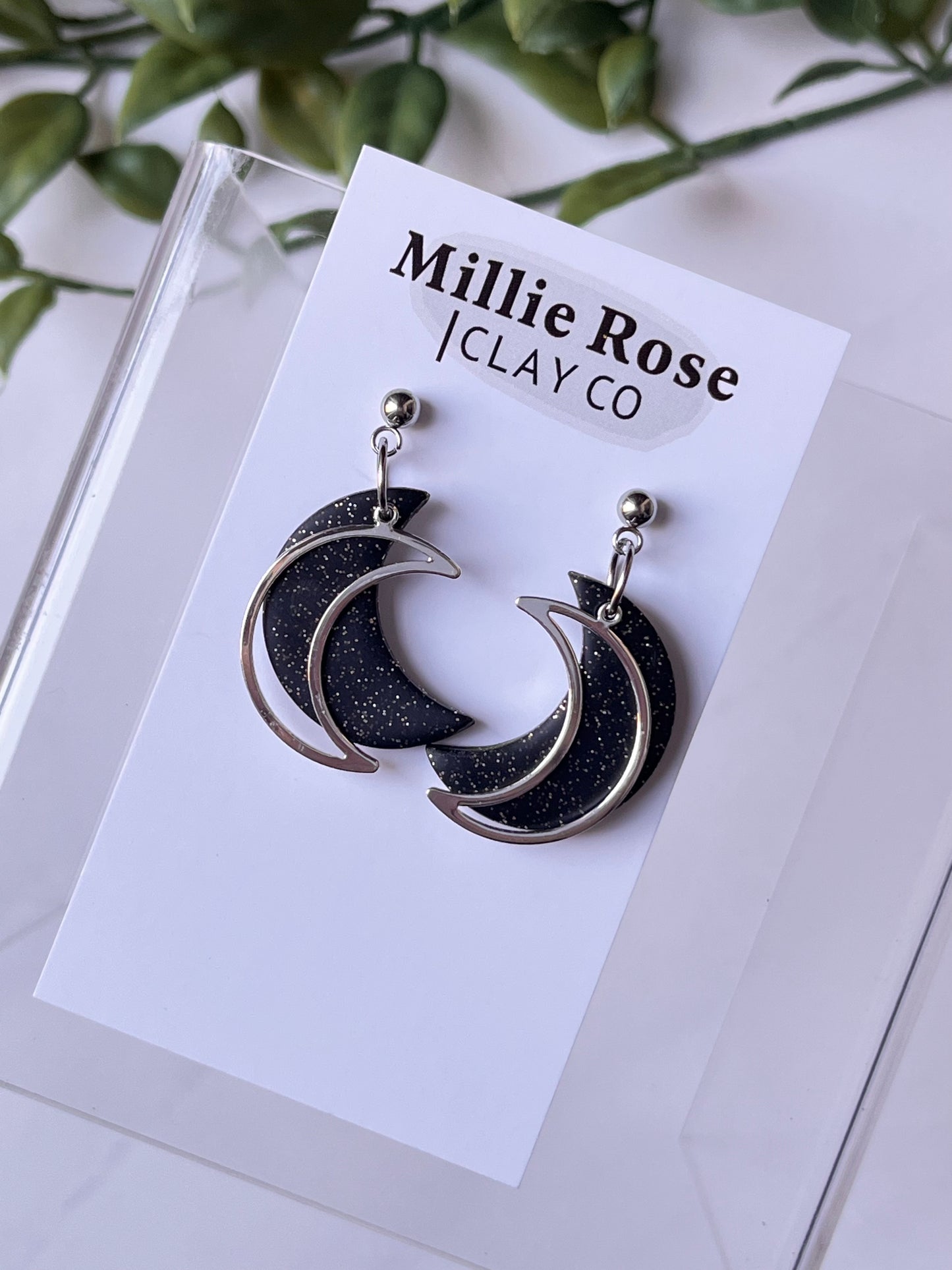 Glitter Moon Dangle w/ Silver Moon (Black)