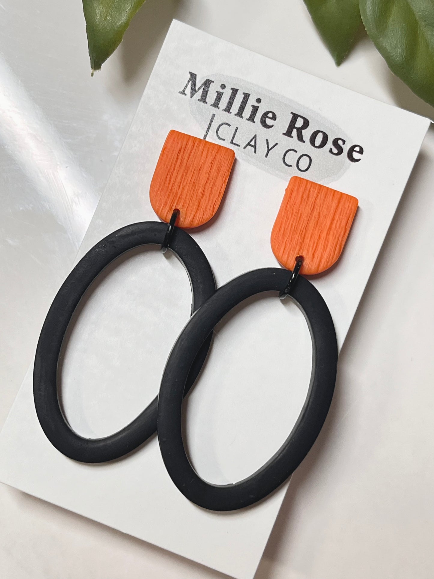 Halloween Orange & Black Oval Ring Dangle