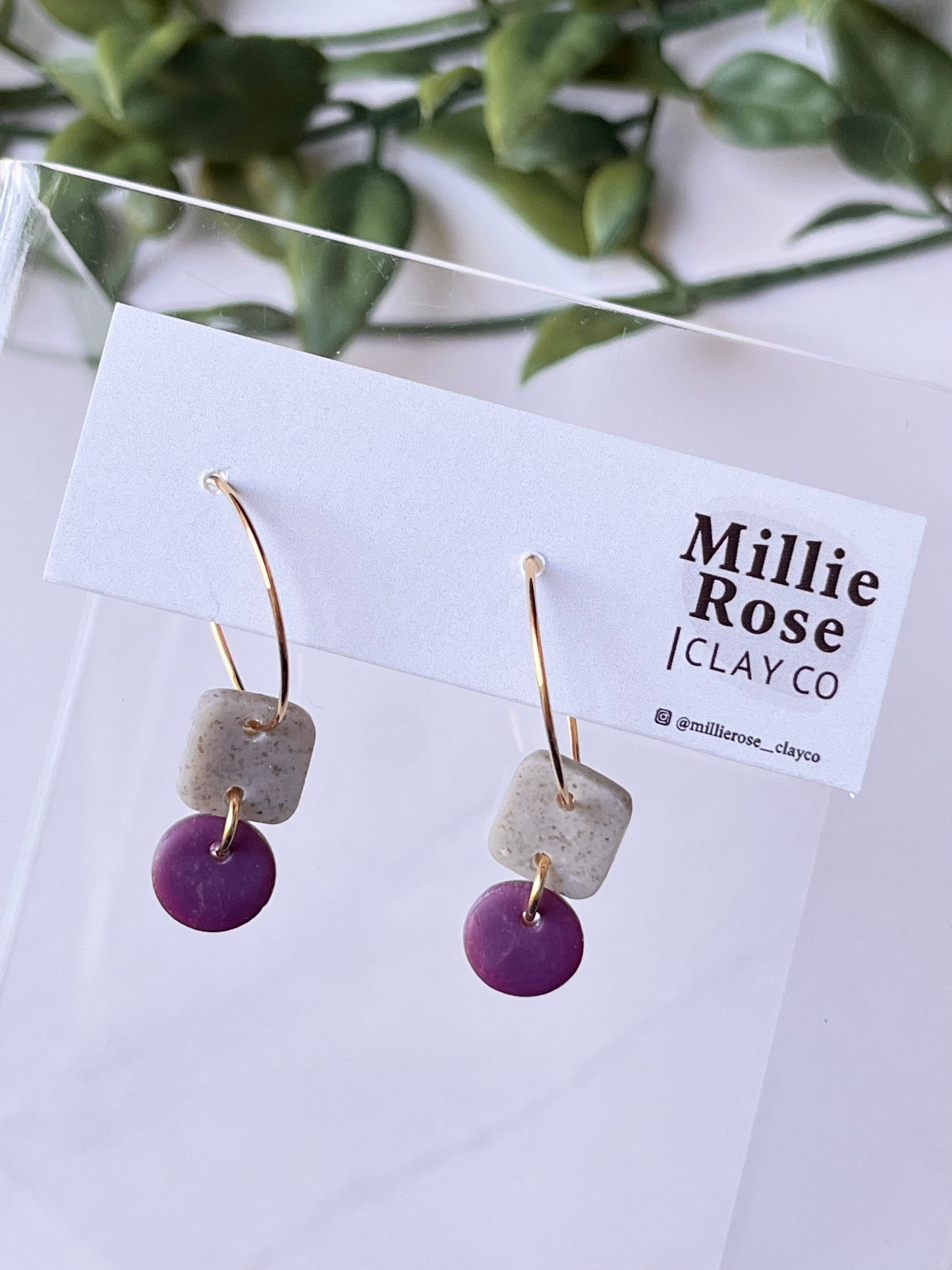 Shapes Gold Hoop Dangle (Gray Granite & Burgundy)