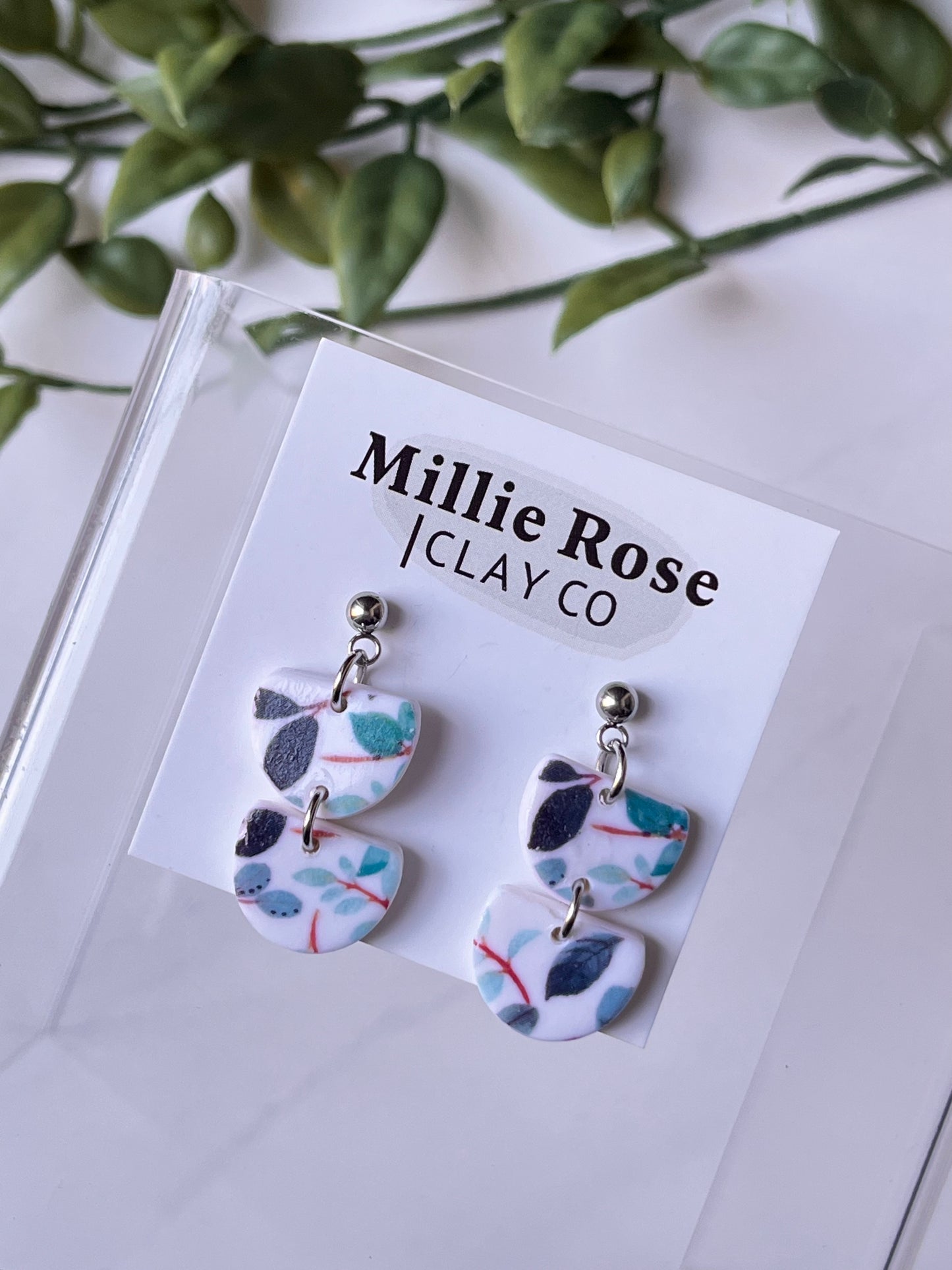 Double Semi Circle Mushroom Pattern Dangle w/ Silver Ball Post