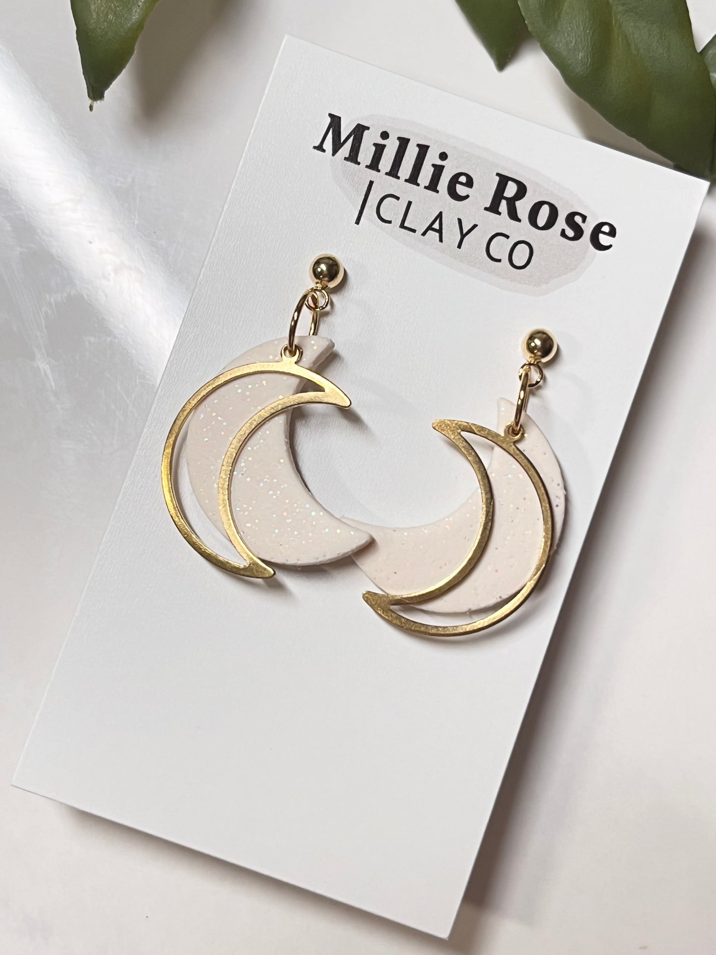Glitter Moon Dangle w/ Gold Moon (Cream)
