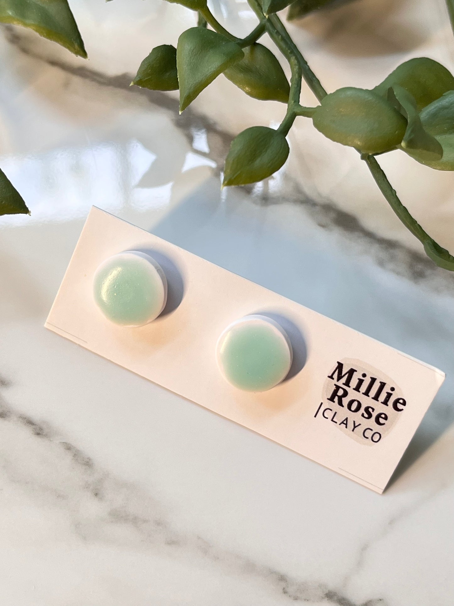 Glazed Sea foam Green Circle Stud