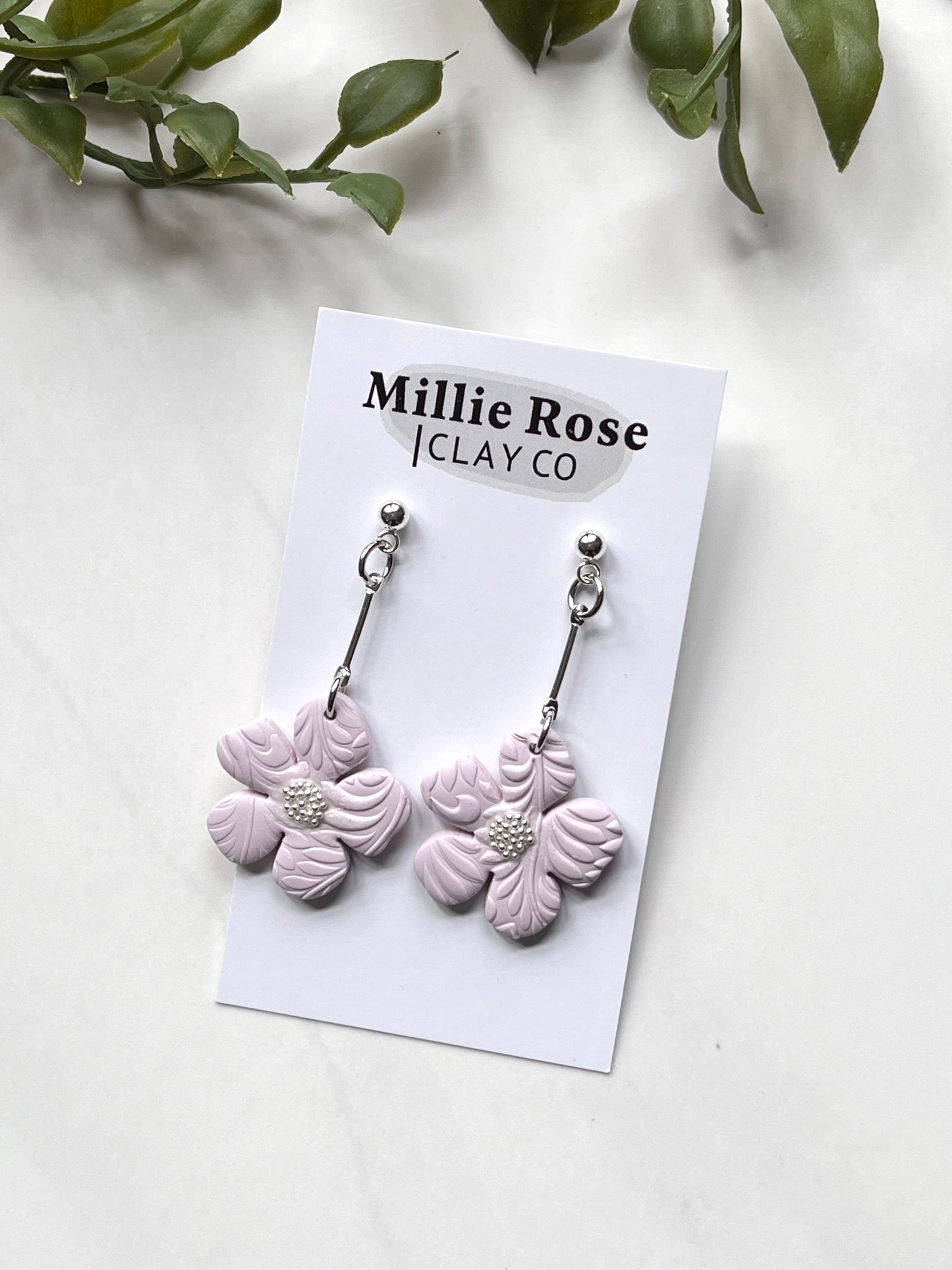 Organic Flower Drop Dangle w/ Silver Ball Stud (Lavender)