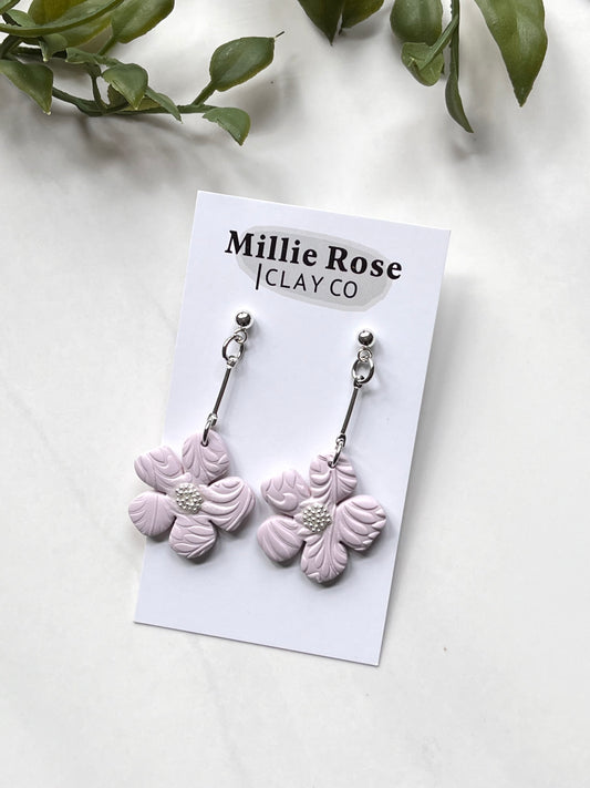 Organic Flower Drop Dangle w/ Silver Ball Stud (Lavender)