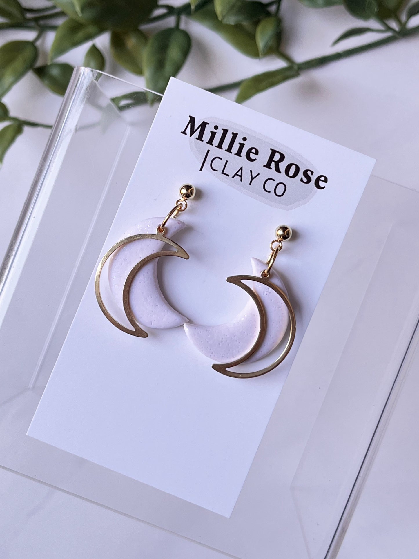 Glitter Moon Dangle w/ Gold Moon (Cream)