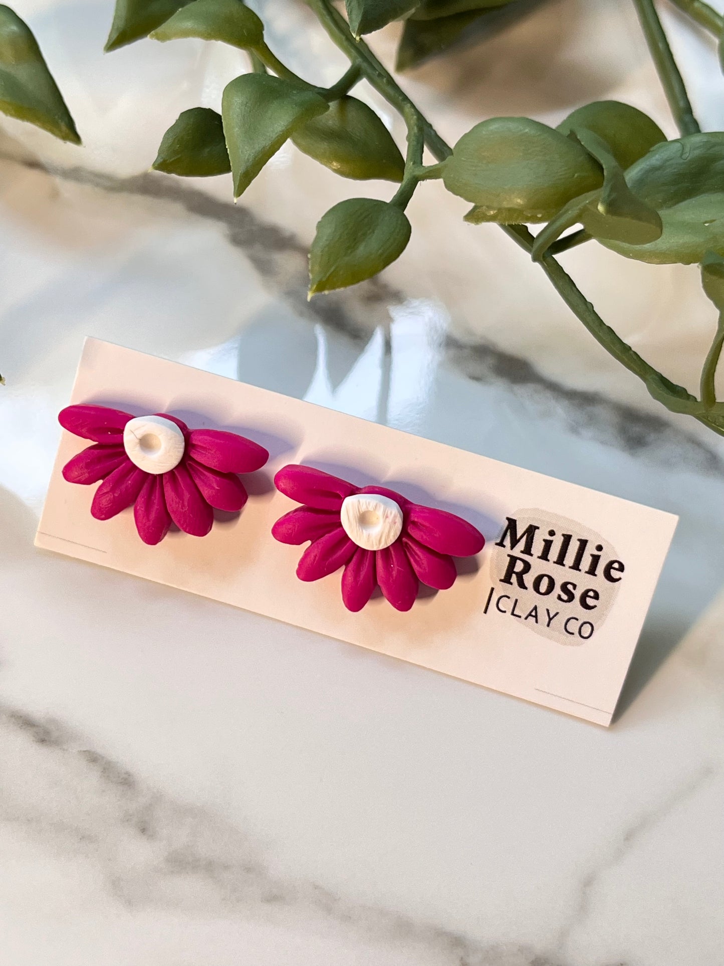 Magenta Half Daisy Single Stud