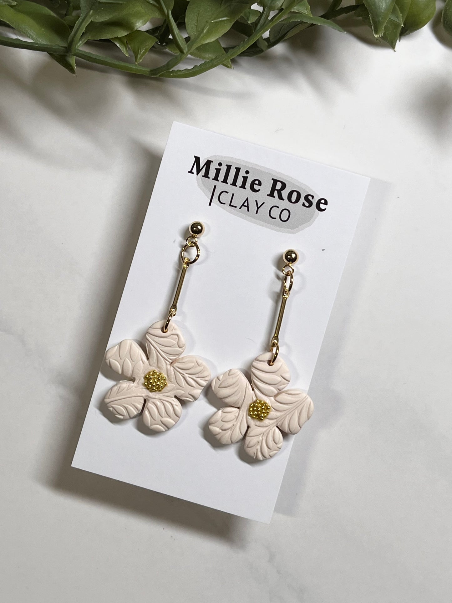 Organic Flower Drop Dangle (Cream)