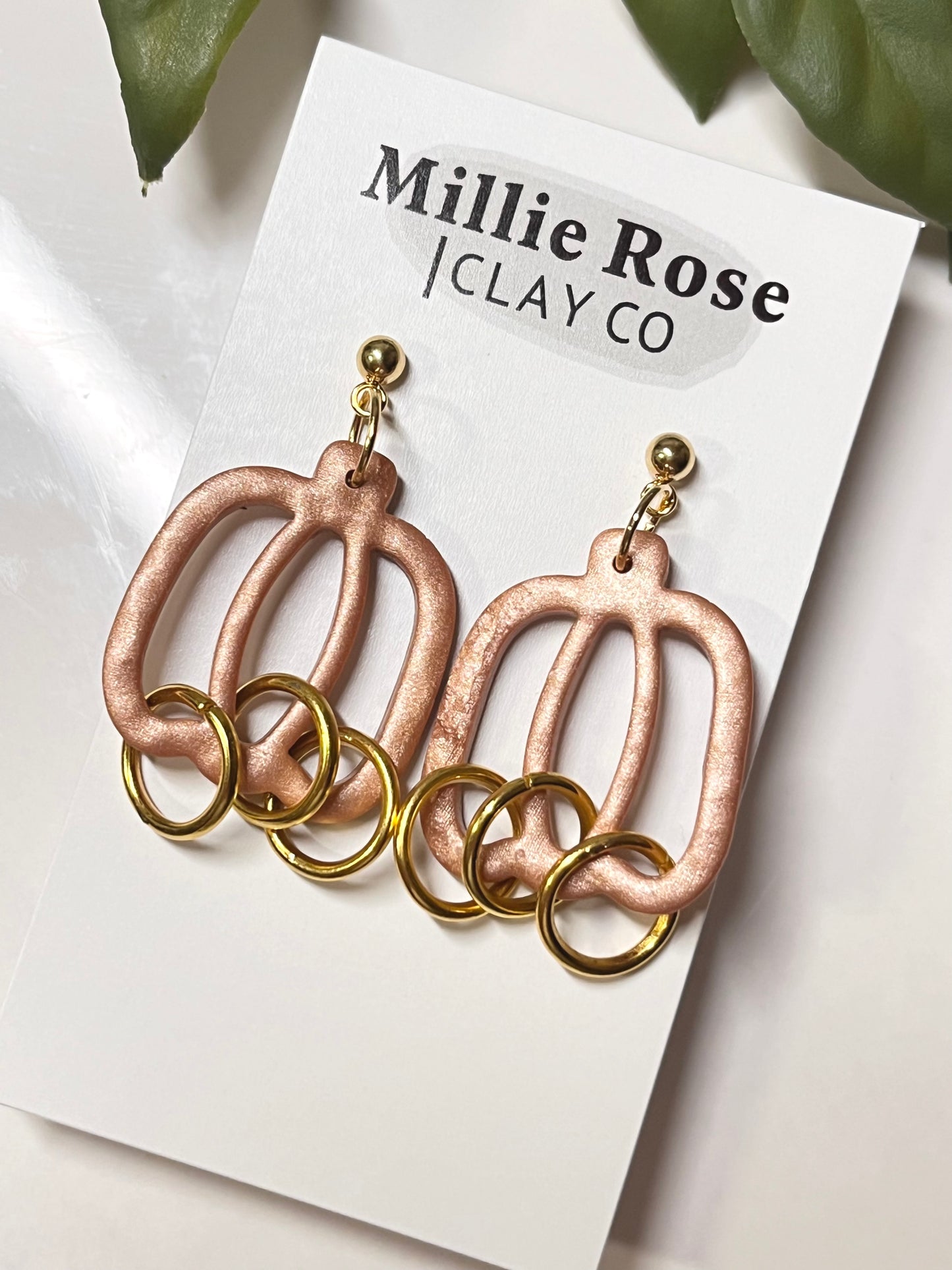 Hammered Copper Pumpkin Dangle w/ Oversized Gold Charms