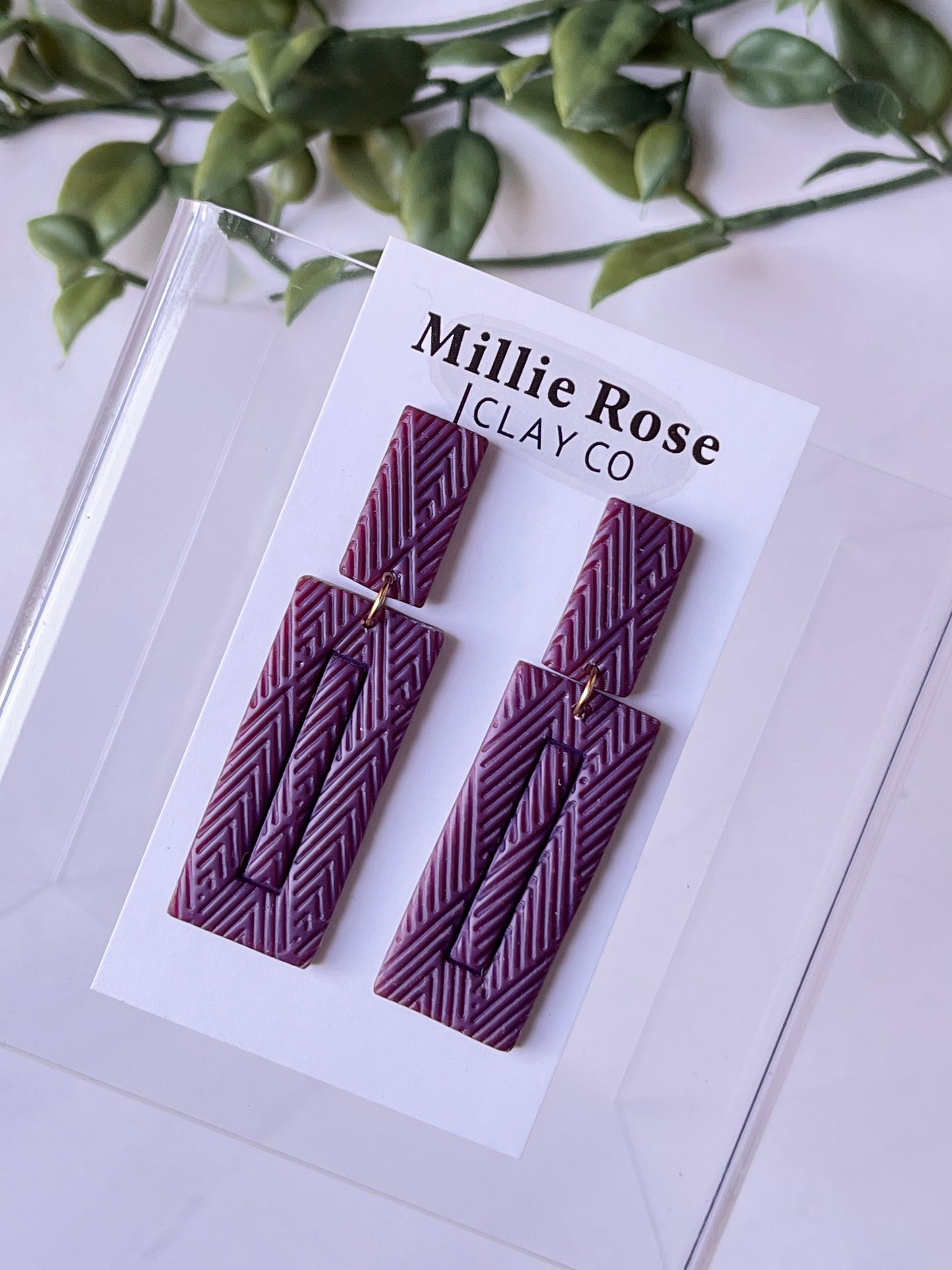 Elongated Rectangle Diamond Texture Clay Stud Dangle (Maple Brown)