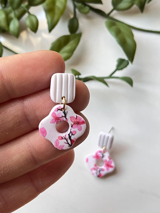 Cherry Blossom Mini Flower Dangle w/ Clay Stud (Gold)