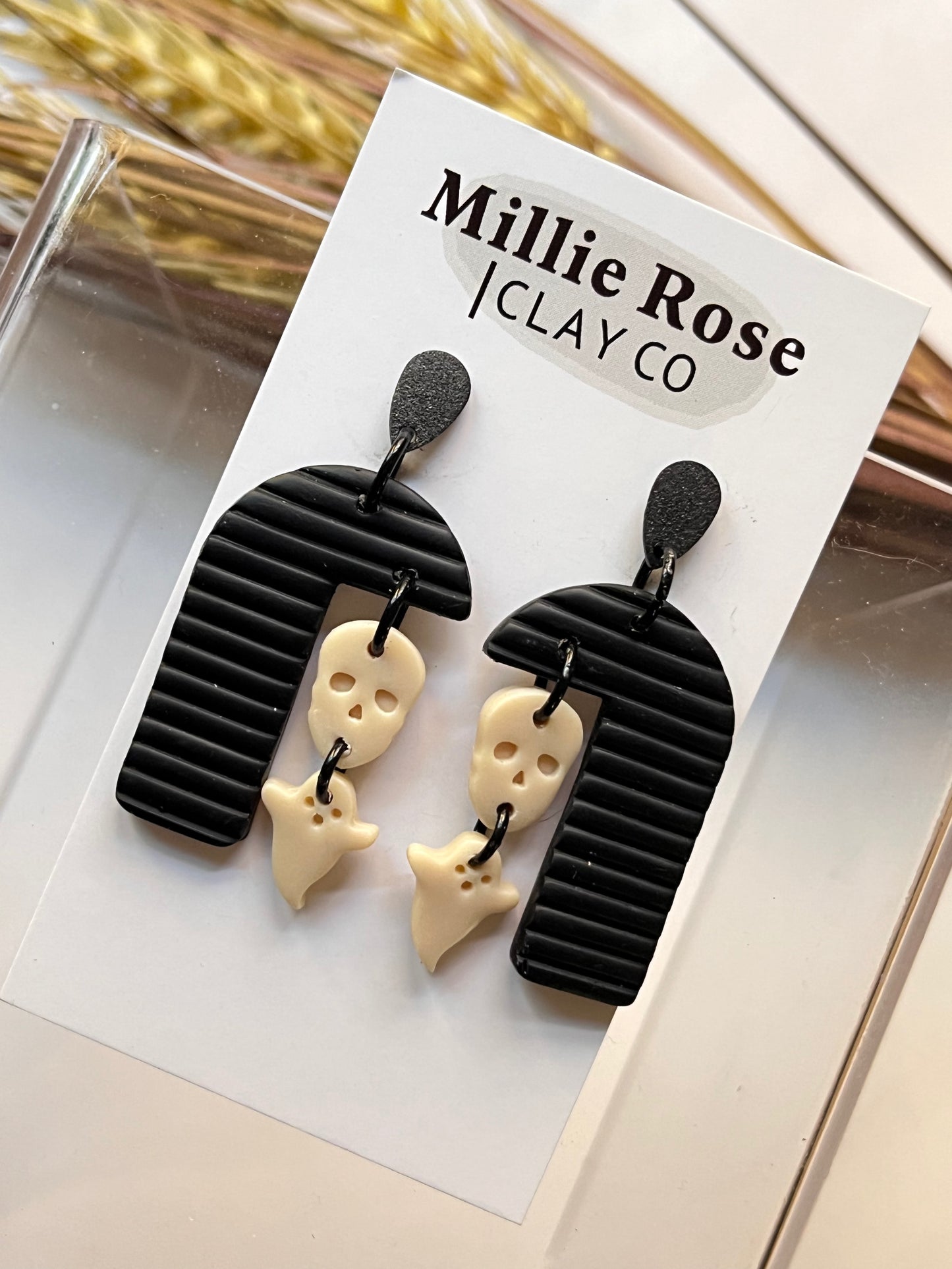 Glow in the Dark Skull & Ghost Dangle Black Striped Arch w/ Black Tear Drop Stud