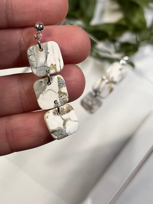 Pearl Marble Triple Square Dangle (Silver)
