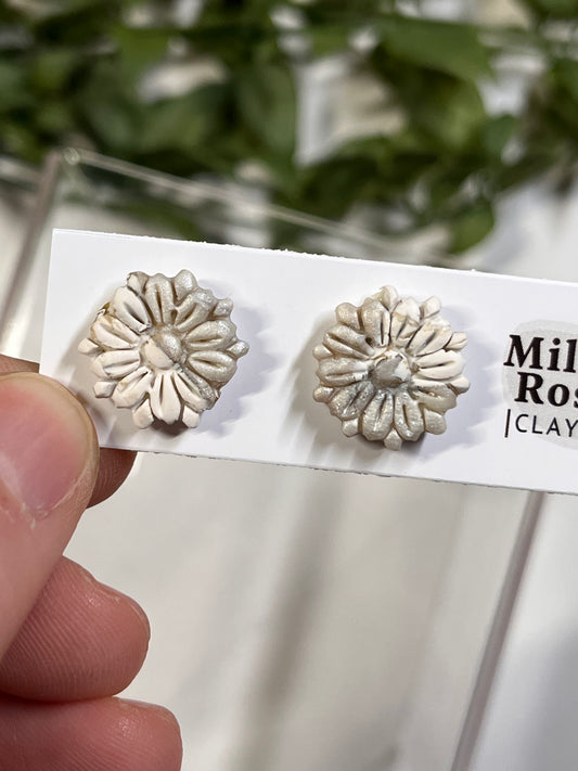 Pearl Marble Embossed Floral Stud