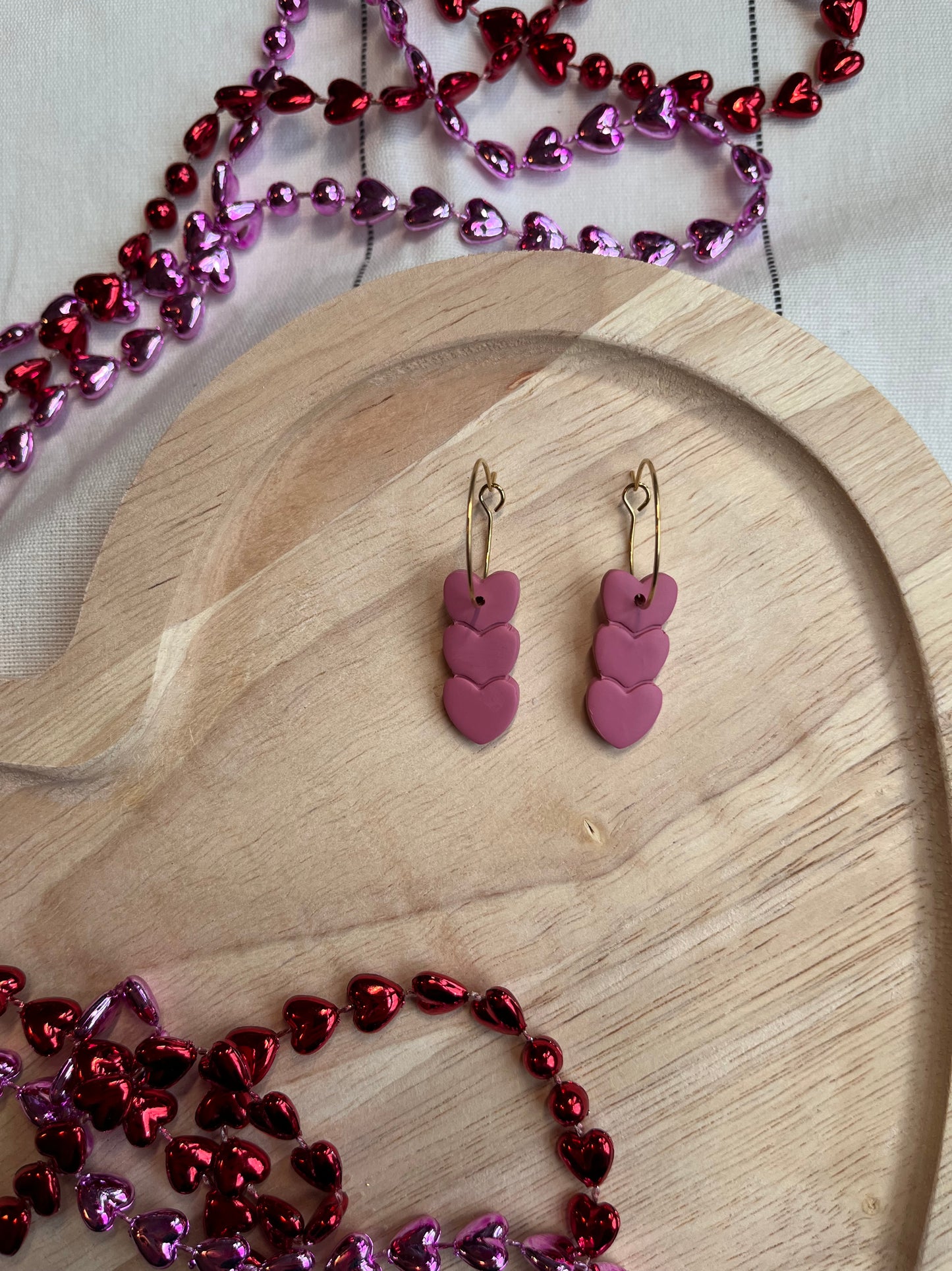 Triple Hearts Hoop Dangle (Pink)