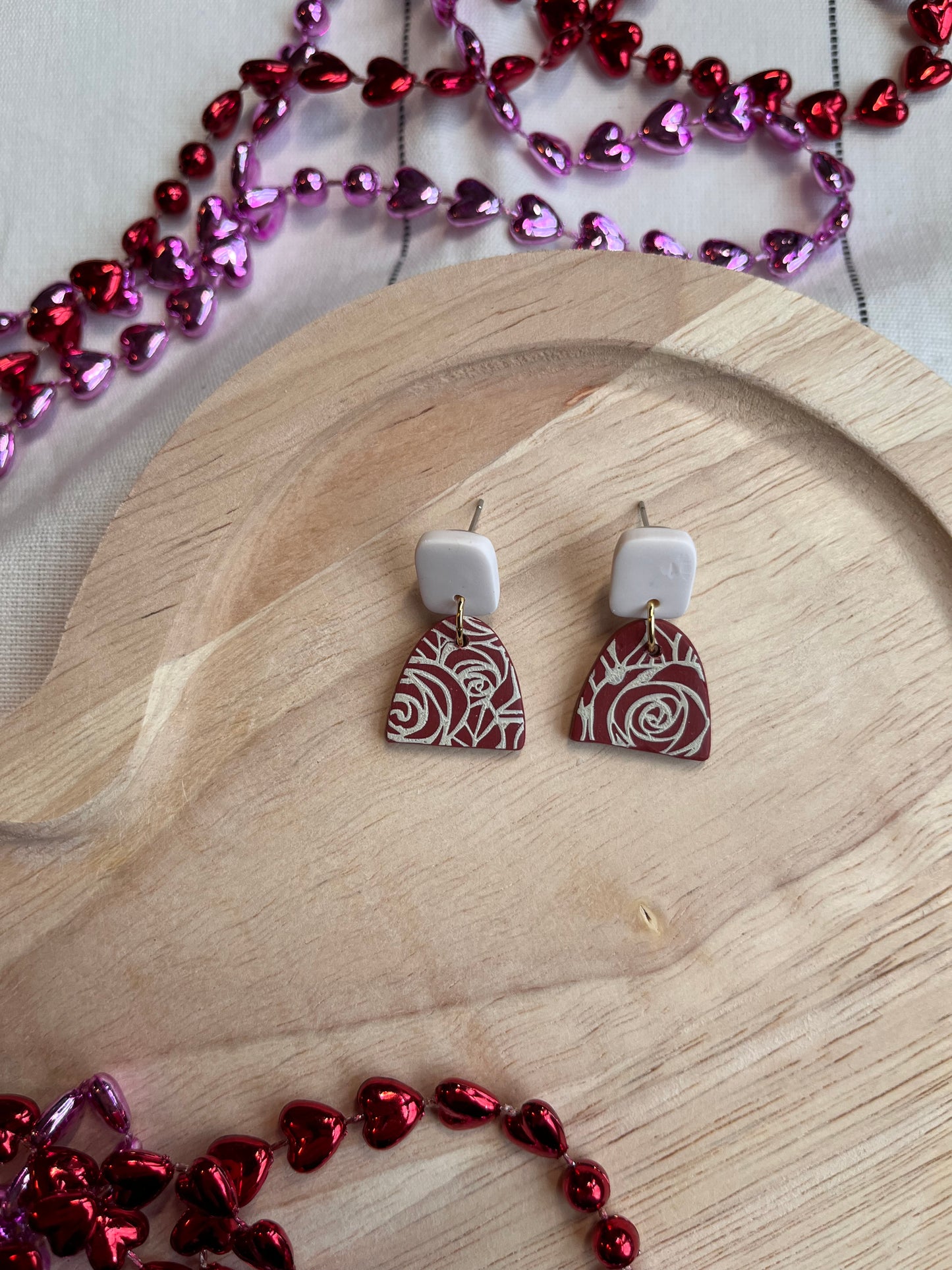Painted Roses Mini Dangle w/ Clay Stud (Red)