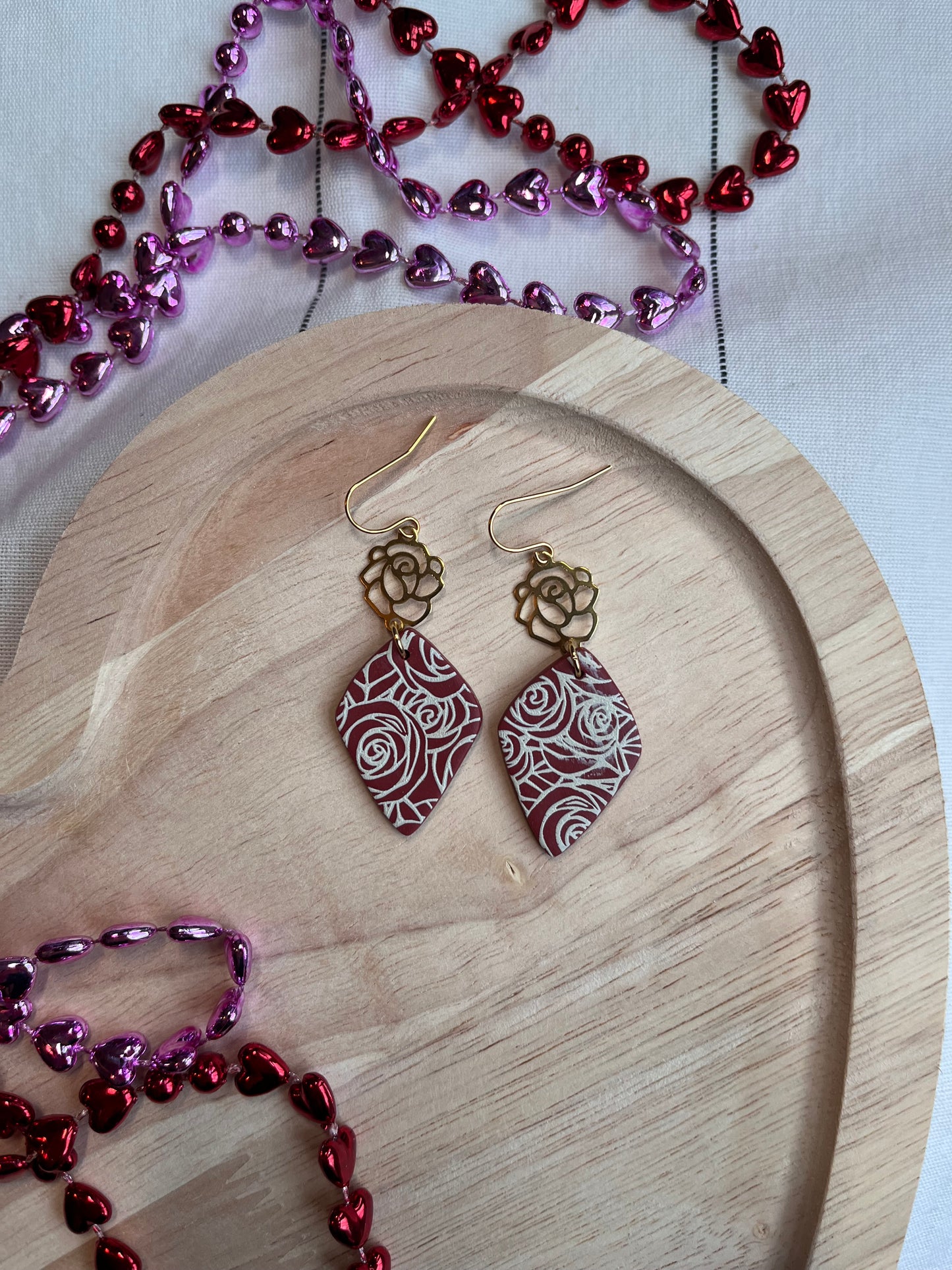 Painted Roses Diamond Dangle w/ gold rose charm (Red)