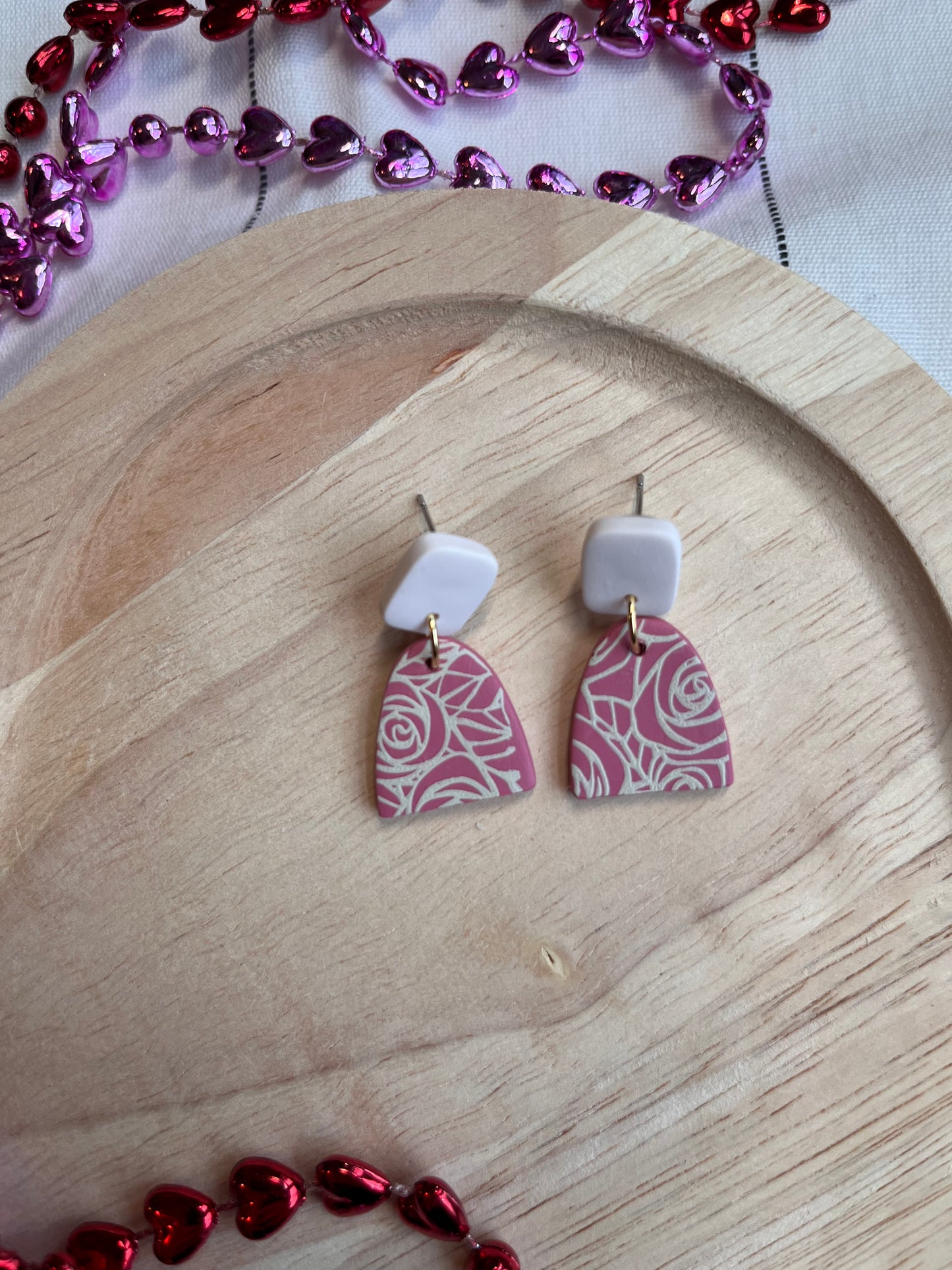 Painted Roses Mini Dangle w/ Clay Stud (Pink)