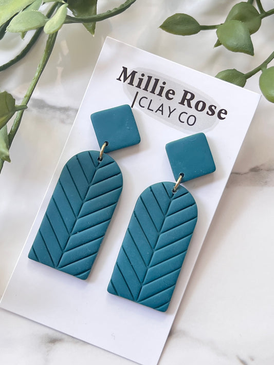 Teal Chevron Dangle w/ Clay Stud (Gold)