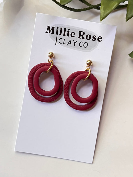 Organic Clay Rings w/ Gold Ball Stud (Pomegranate)