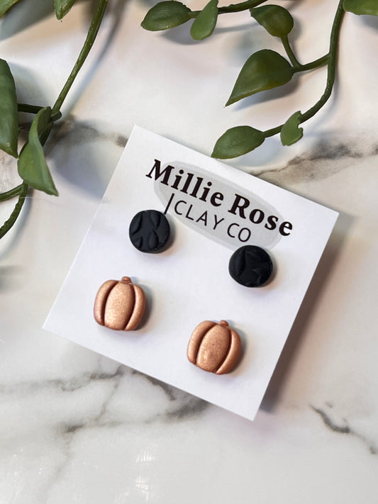 Fall Stud Pack (Black Leaf Texture Circle & Copper Punkin)