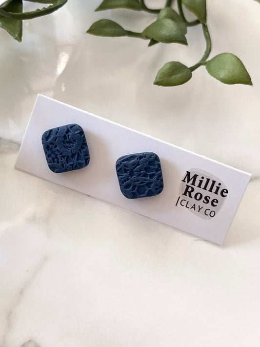 Navy Lace Texture Square Stud