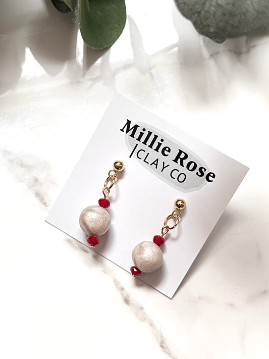 Pearl Clay Beads Mini Dangle w/ Red Accent (Gold)