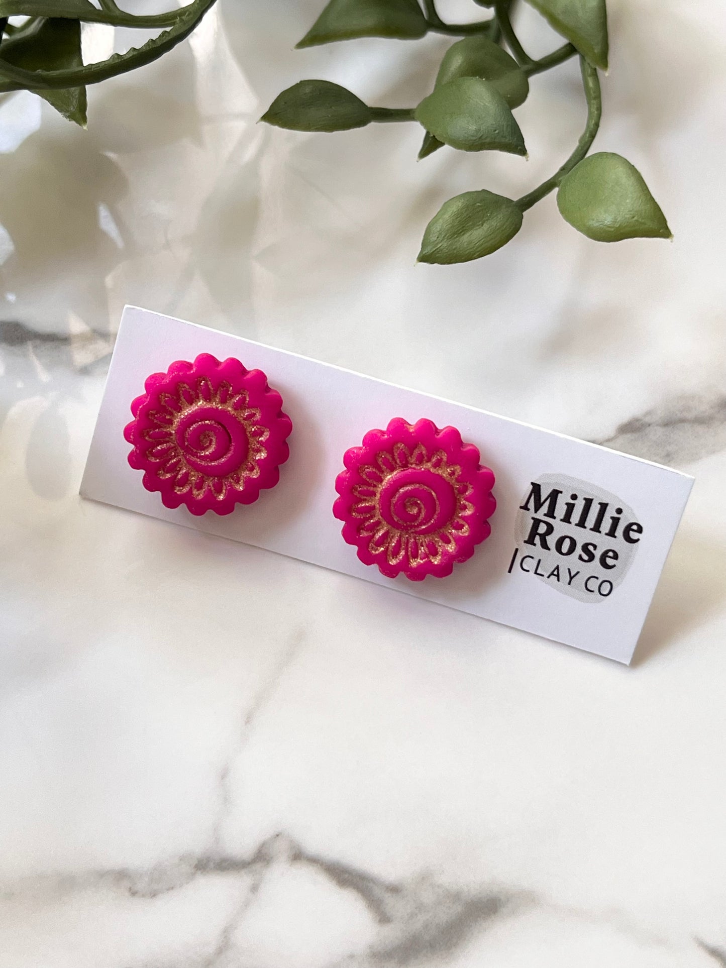 Magenta Abstract Floral Oversized Stud