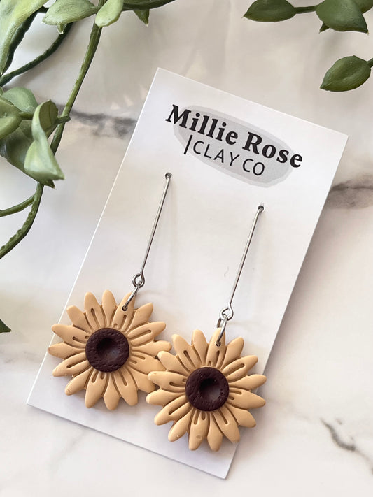 Ecru Sunflower Dangle w/ Silver Hook