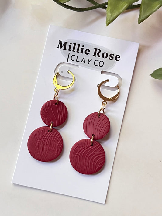 Double Circle Dangle w/ Gold Lever back (Pomegranate)