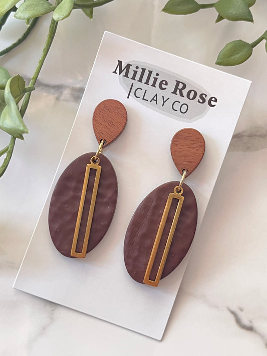 Burnt Umber Hammered Oval Dangle w/ Stick Charm