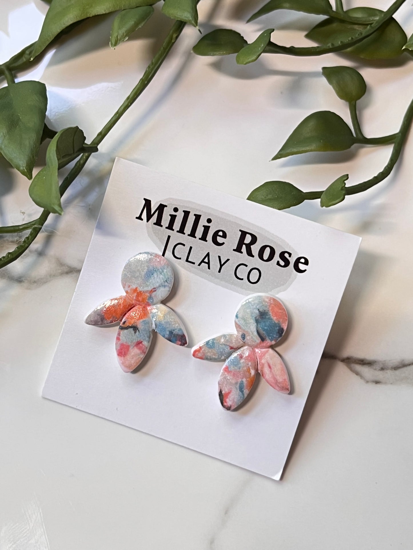 Abstract Floral Drop Oversized Stud