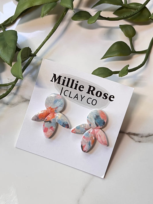 Abstract Floral Drop Oversized Stud