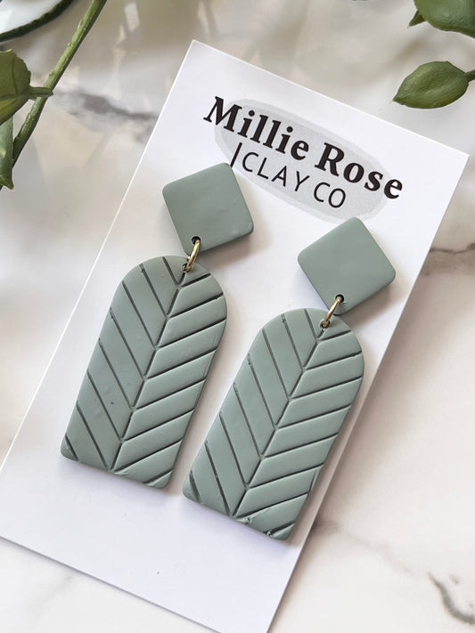 Sage Green Chevron Dangle w/ Clay Stud (Gold)