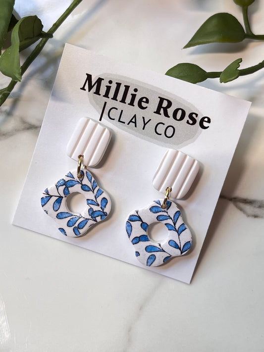 Blue Vines Mini Flower Dangle w/ Clay Stud (Gold)