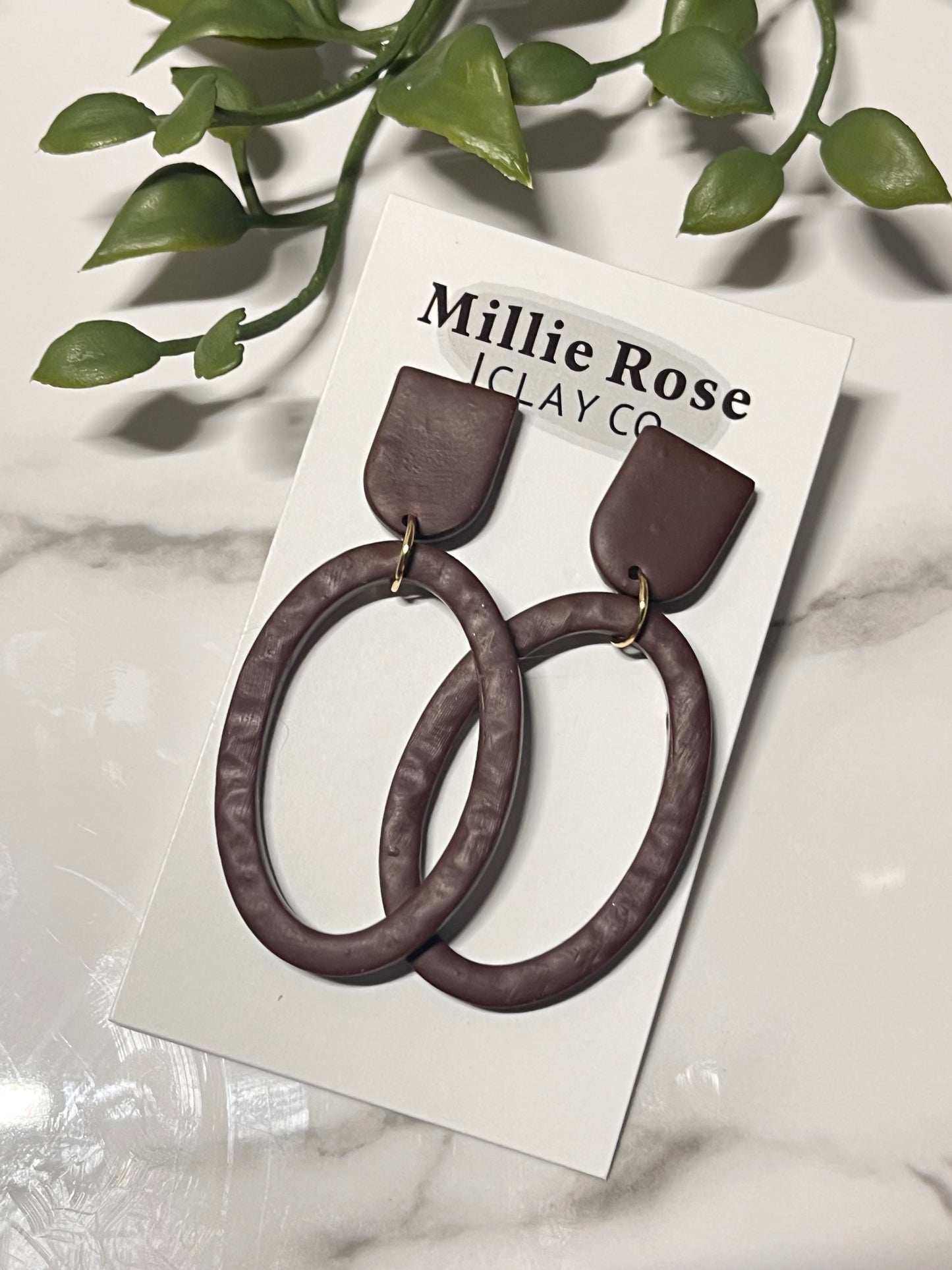 Burnt Umber Oval Ring Dangle w/ Clay Stud (Gold)