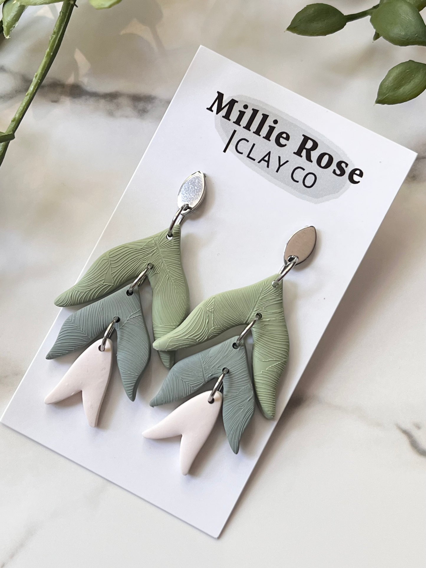 Tulip Drop Dangle w/ Silver Teardrop Stud (Cream)