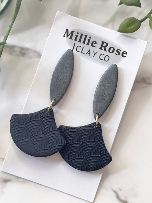 Graphite & Black Gold Textured Elongated Teardrop Dangle